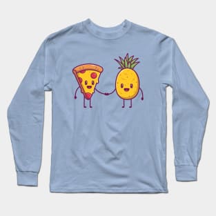 Cute Pizza Shaking Hands With Pineapple Cartoon Long Sleeve T-Shirt